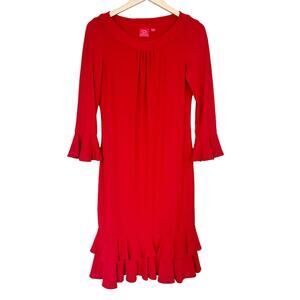 Oscar De La Renta Red Tiered Flutter Long Sleeve Dress Sz S